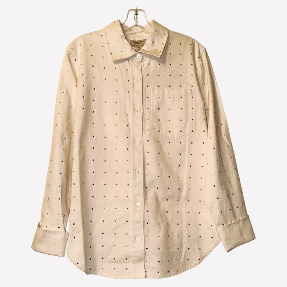Martha Stewart Collection XS Ivory Rhinestone Oversized Shirt Shacket NWT